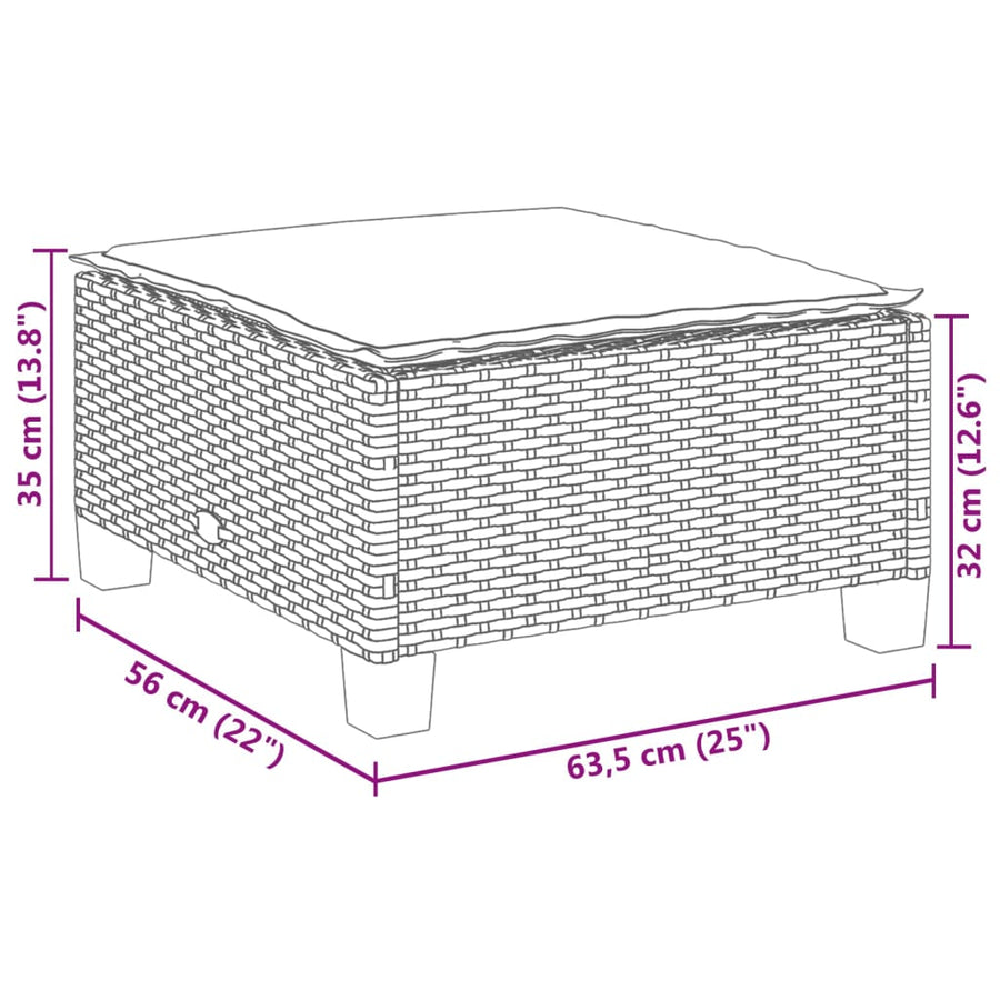 Garden Stool with Cushion Black 63.5x56x32 cm Poly Rattan