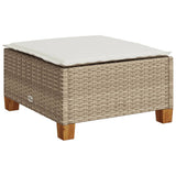 Garden Stool with Cushion Beige 63.5x56x32 cm Poly Rattan - Front View