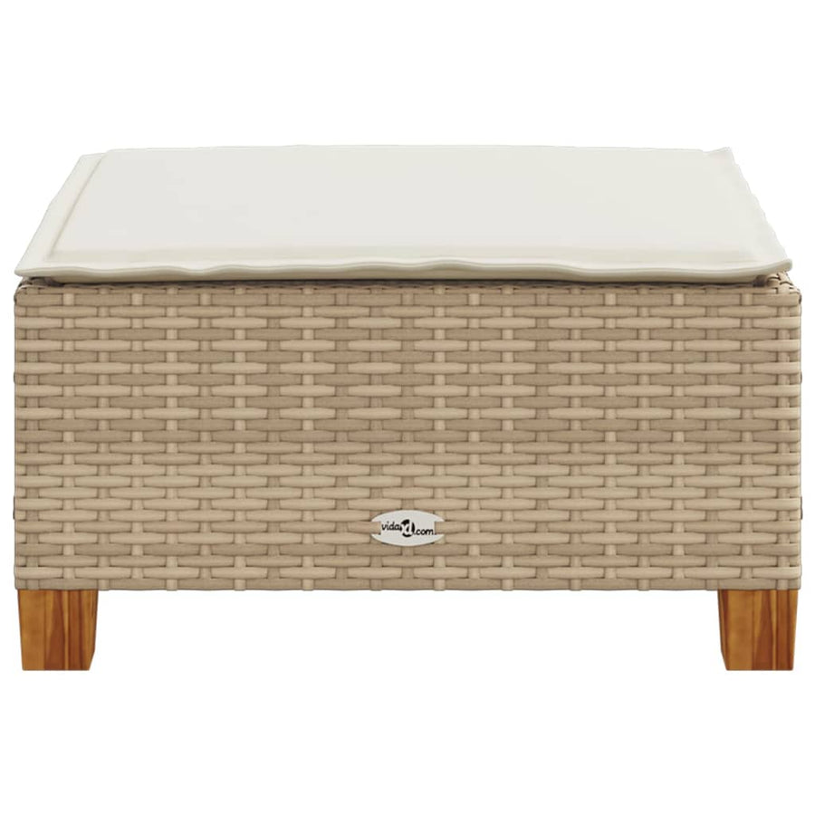 Garden Stool with Cushion Beige 63.5x56x32 cm Poly Rattan