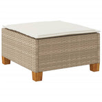 Garden Stool with Cushion Beige 63.5x56x32 cm Poly Rattan