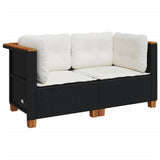 Garden Sofas Corner with Cushions 2 pcs Black Poly Rattan - Front View