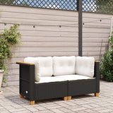 Garden Sofas Corner with Cushions 2 pcs Black Poly Rattan - Side View