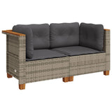 Garden Sofas Corner with Cushions 2 pcs Grey Poly Rattan - Front View