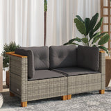 Garden Sofas Corner with Cushions 2 pcs Grey Poly Rattan - Side View