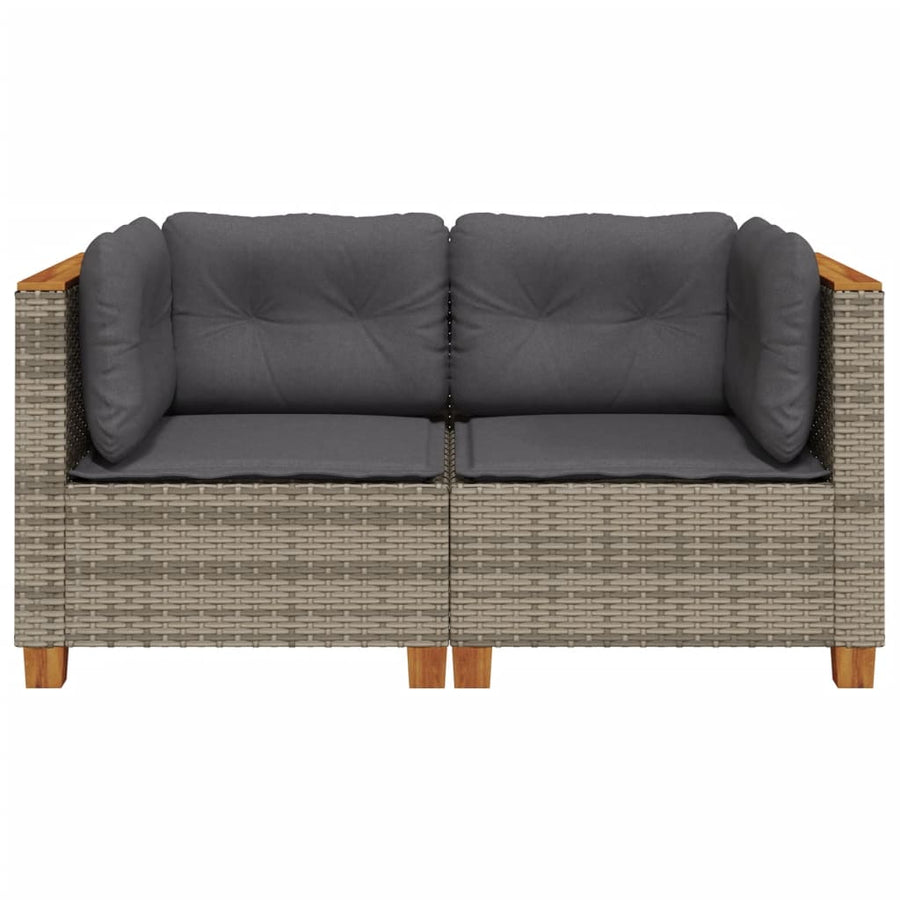Garden Sofas Corner with Cushions 2 pcs Grey Poly Rattan