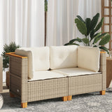 Garden Sofas Corner with Cushions 2 pcs Beige Poly Rattan - Side View