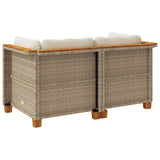 Garden Sofas Corner with Cushions 2 pcs Beige Poly Rattan - Rear View