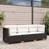 Garden Sofa with Cushions 3-Seater Black Poly Rattan - Side View