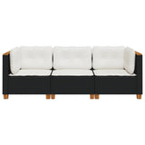 Garden Sofa with Cushions 3-Seater Black Poly Rattan - Top-Down View