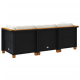 Garden Sofa with Cushions 3-Seater Black Poly Rattan - Rear View
