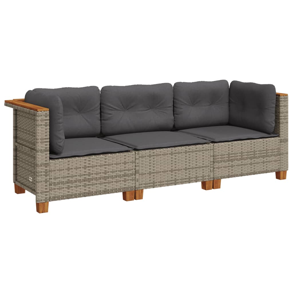 Garden Sofa with Cushions 3-Seater Grey Poly Rattan