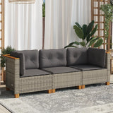 Garden Sofa with Cushions 3-Seater Grey Poly Rattan - Side View