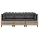 Garden Sofa with Cushions 3-Seater Grey Poly Rattan - Top-Down View