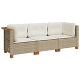 Garden Sofa with Cushions 3-Seater Beige Poly Rattan - Front View