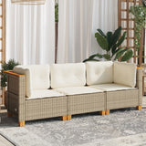 Garden Sofa with Cushions 3-Seater Beige Poly Rattan - Side View