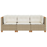 Garden Sofa with Cushions 3-Seater Beige Poly Rattan - Top-Down View
