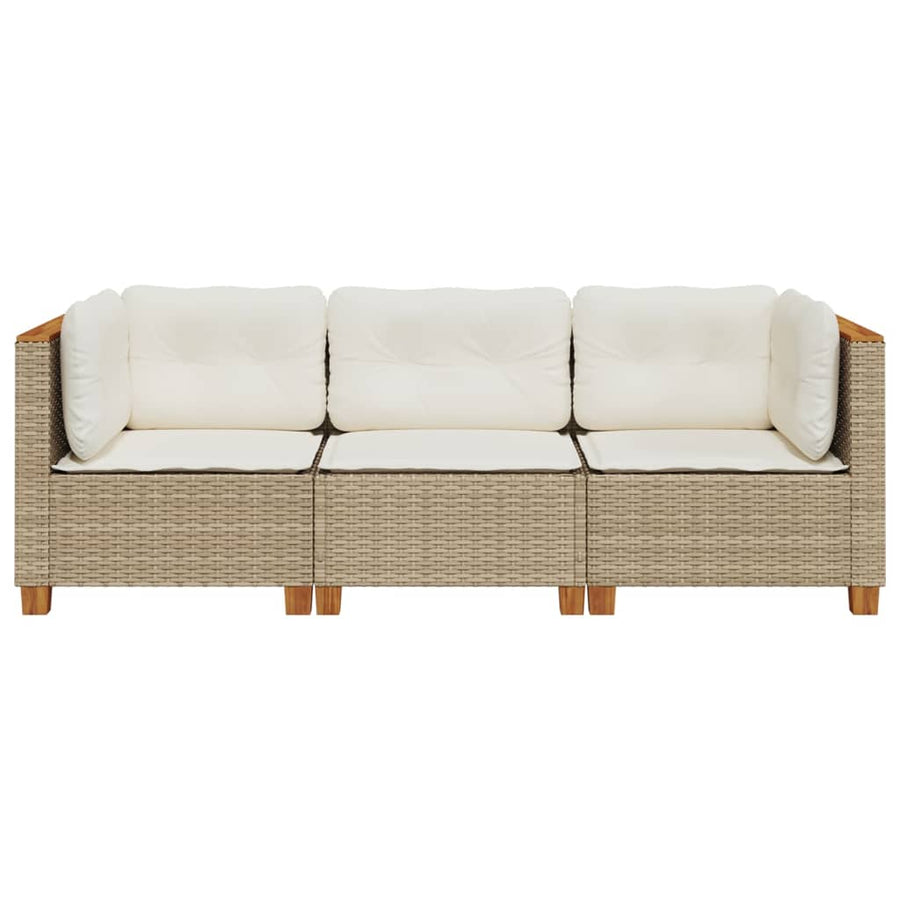 Garden Sofa with Cushions 3-Seater Beige Poly Rattan