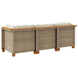 Garden Sofa with Cushions 3-Seater Beige Poly Rattan - Rear View