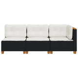 Garden Sofa with Cushions 3-Seater Black Poly Rattan - Top-Down View