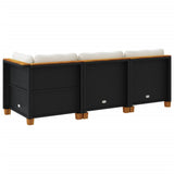 Garden Sofa with Cushions 3-Seater Black Poly Rattan - Rear View