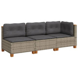 Garden Sofa with Cushions 3-Seater Grey Poly Rattan - Front View