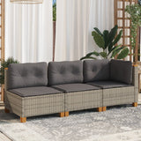 Garden Sofa with Cushions 3-Seater Grey Poly Rattan - Side View