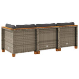 Garden Sofa with Cushions 3-Seater Grey Poly Rattan - Rear View