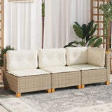 Garden Sofa with Cushions 3-Seater Beige Poly Rattan - Side View
