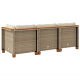 Garden Sofa with Cushions 3-Seater Beige Poly Rattan - Rear View