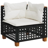 Garden Sofa Corner with Cushions Black Poly Rattan