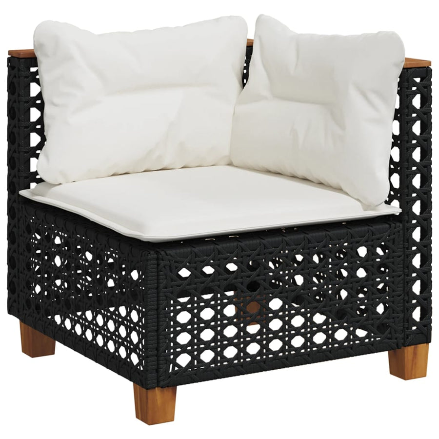 Garden Sofa Corner with Cushions Black Poly Rattan