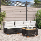 Garden Sofa Corner with Cushions Black Poly Rattan - Side View