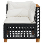 Garden Sofa Corner with Cushions Black Poly Rattan