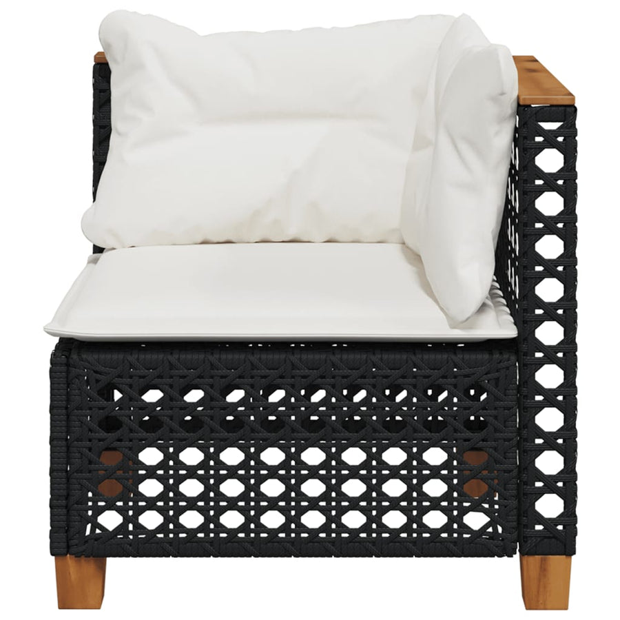 Garden Sofa Corner with Cushions Black Poly Rattan