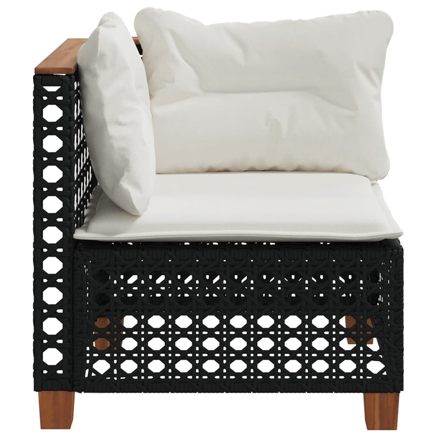Garden Sofa Corner with Cushions Black Poly Rattan