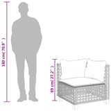 Garden Sofa Corner with Cushions Black Poly Rattan - Low Angle