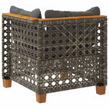 Garden Sofa Corner with Cushions Grey Poly Rattan - Rear View