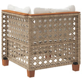 Garden Sofa Corner with Cushions Beige Poly Rattan