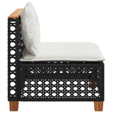 Garden Sofa Armless with Cushions Black Poly Rattan - 45-Degree Angle