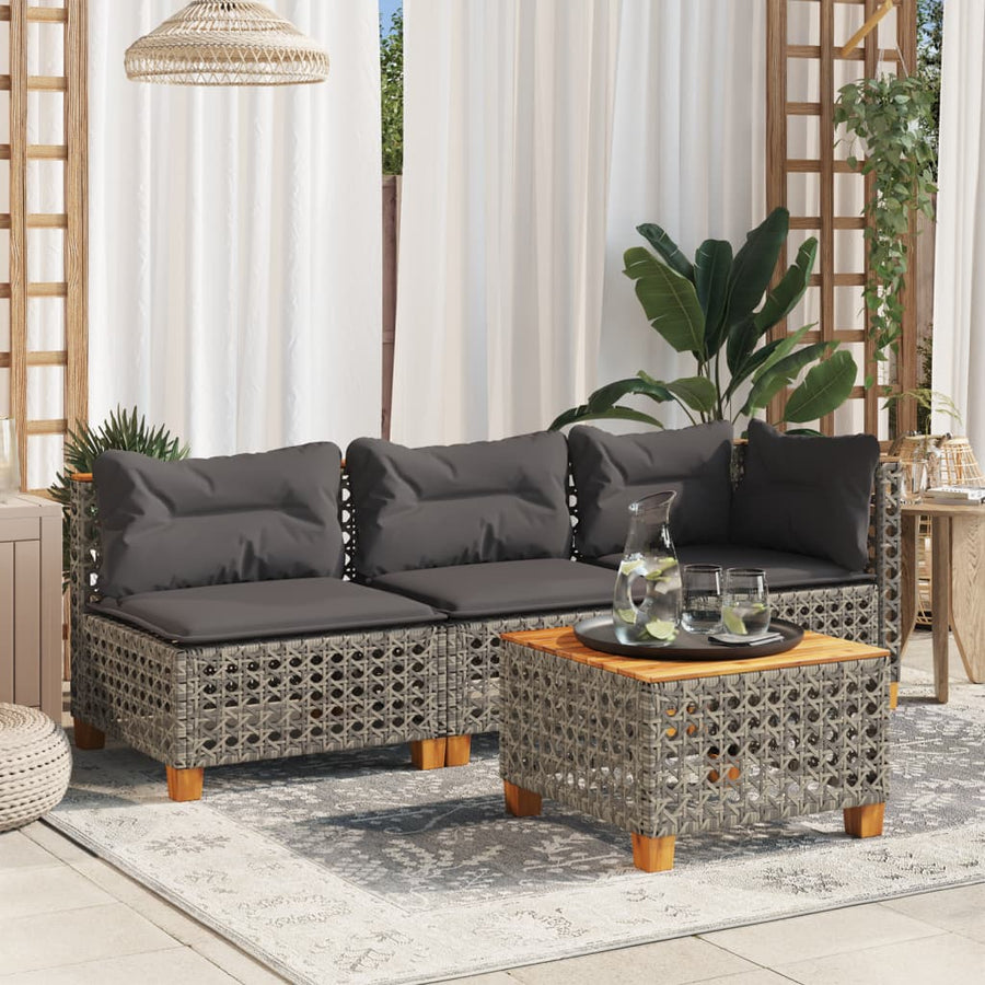 Garden Sofa Armless with Cushions Grey Poly Rattan