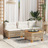 Garden Sofa Armless with Cushions Beige Poly Rattan - Side View