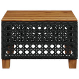 Garden Table Black 55x55x36 cm Poly Rattan Acacia Wood - Top-Down View