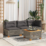 Garden Table Grey 55x55x36 cm Poly Rattan Acacia Wood - Side View
