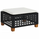 Garden Stool with Cushion Black 63.5x56x32 cm Poly Rattan - Front View
