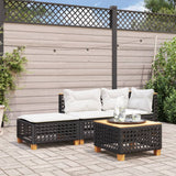 Garden Stool with Cushion Black 63.5x56x32 cm Poly Rattan - Side View