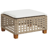 Garden Stool with Cushion Beige 63.5x56x32 cm Poly Rattan