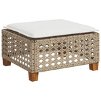 Garden Stool with Cushion Beige 63.5x56x32 cm Poly Rattan