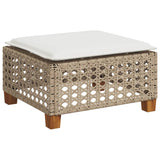 Garden Stool with Cushion Beige 63.5x56x32 cm Poly Rattan - Front View