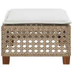 Garden Stool with Cushion Beige 63.5x56x32 cm Poly Rattan