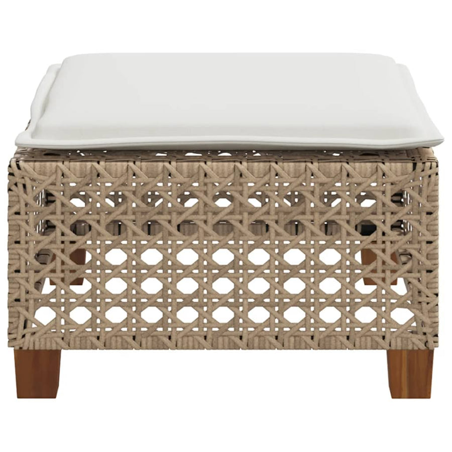 Garden Stool with Cushion Beige 63.5x56x32 cm Poly Rattan